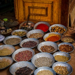 Spices in bowls at a market stall